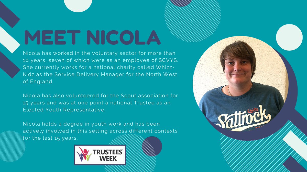 staffscvys's tweet photo. First up this #TrusteesWeek we are introducing you to Nicola who has been involved with SCVYS in various ways for more than 10 years! She works with @WhizzKidz and also volunteers with @StaffsScouts
#TeamSCVYS #ThankYou 🙏 https://t.co/HeJ8JliRrP