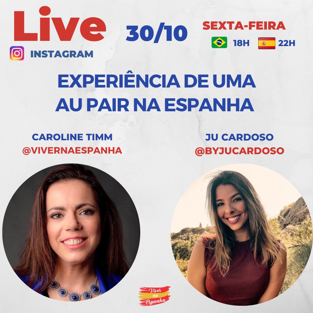ViverEspanha's tweet photo. Hoje, sexta-feira  tem live às 18h 🇧🇷 e às 22h 🇪🇸 com a lindeza e simpática @byjucardoso 
Ela nos contará sua experiência por aqui e dará várias dicas de como é trabalhar como AU PAIR 

#aupair #intercambio #trabalharnaespanha #vivernaespanha #morarnaespanha https://t.co/oIikPp953Y