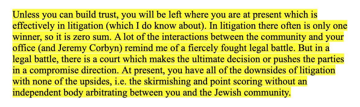 ... to who I thought were sensible people in Jeremy Corbyn's office and Momentum. I kept those channels going for quite a long time. I found this paragraph from emails I exchanged in Spring 2018 with Laura Murray in Corbyn's office. It now seems quite prescient.