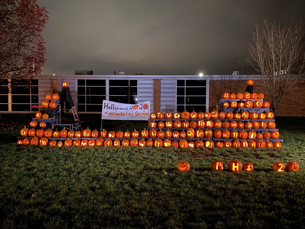JustinGood's tweet photo. The Periodic Table of Pumpkins is back in 2020! Happy Halloween from the AHS Chemistry students! @AmerChemSociety #RealTimeChem #chemtwittere https://t.co/nl5BN4fJh0