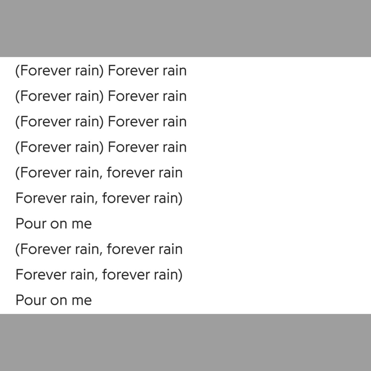 Solace in rain. Joon opens the track w the sound of rainfall, which is smth we hear at the end of 'everythingoes' as well, so perhaps the prev track is transitioning into this which makes v much sense considering how this track n the album as a whole ends w "pour on me"- Maybe+