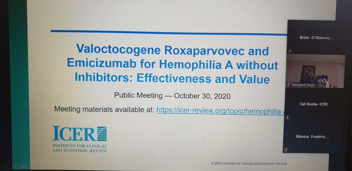 Brianhemophilia's tweet image. Participating today as a panelist at the public meeting to review the ICER (USA) report on the Effectiveness and Value of Valoctocogene Roxaparvovec and Emucizumab for Haemophilia A without inhibitors.
I will not be posting updates. Meeting report will be published