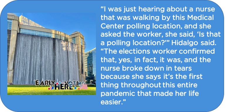 Today is the last day to early vote!

Visit our TMC polling location until 7pm. 
JP McGovern Commons- 1st Fl
6550 Bertner Ave, Houston, TX 77030

#Vote #HarrisVotes #Vote2020 #2020Elections #TMCVOTES <a href="/HarrisVotes/">Harris County Elections Department</a> 

khou.com/article/news/p…