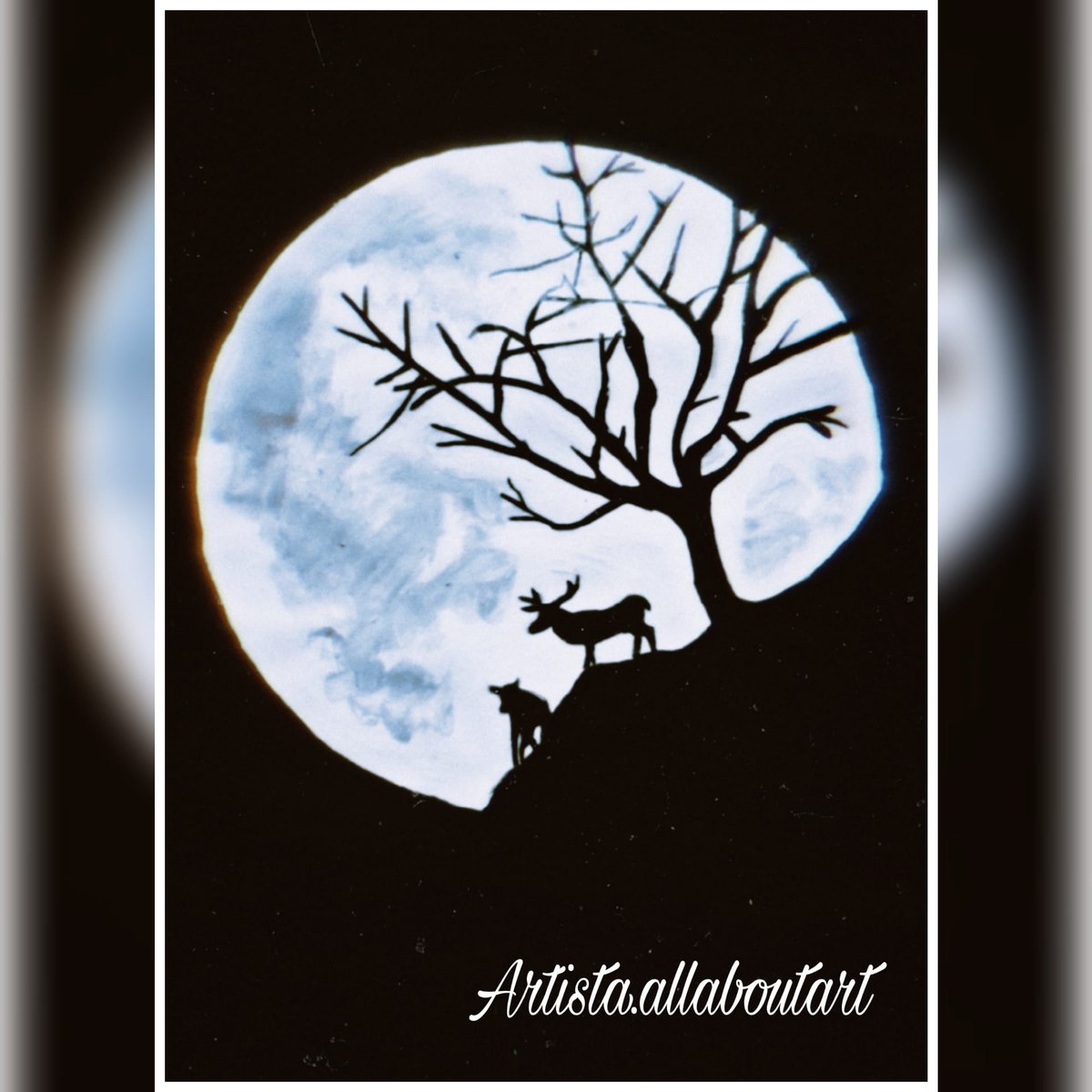 "We are all like the bright moon we still have our darker side".
  -Khalil Gibran
.
.
#brightmoon #bright #moon #tree #trees #deer #swampdeer #barasingha #watercolor #watercolourart #watercolorpainting #paintingworld #paintingartgallery #artoftheday
#artsy #arte