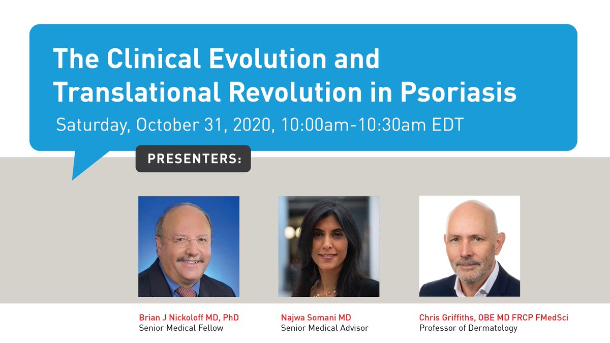 LillyMedical's tweet photo. Join Lilly Medical at the #FallClinical Dermatology Conference, October 10/31 at 10:00-10:30am EDT, when Dr. Brian Nickoloff, Dr. Najwa Somani, & Dr. Chris Griffiths will present about The Clinical Evolution and Translational Revolution in Psoriasis #FC20 https://t.co/6TgPmLKOkx https://t.co/vIUdVOgHGp