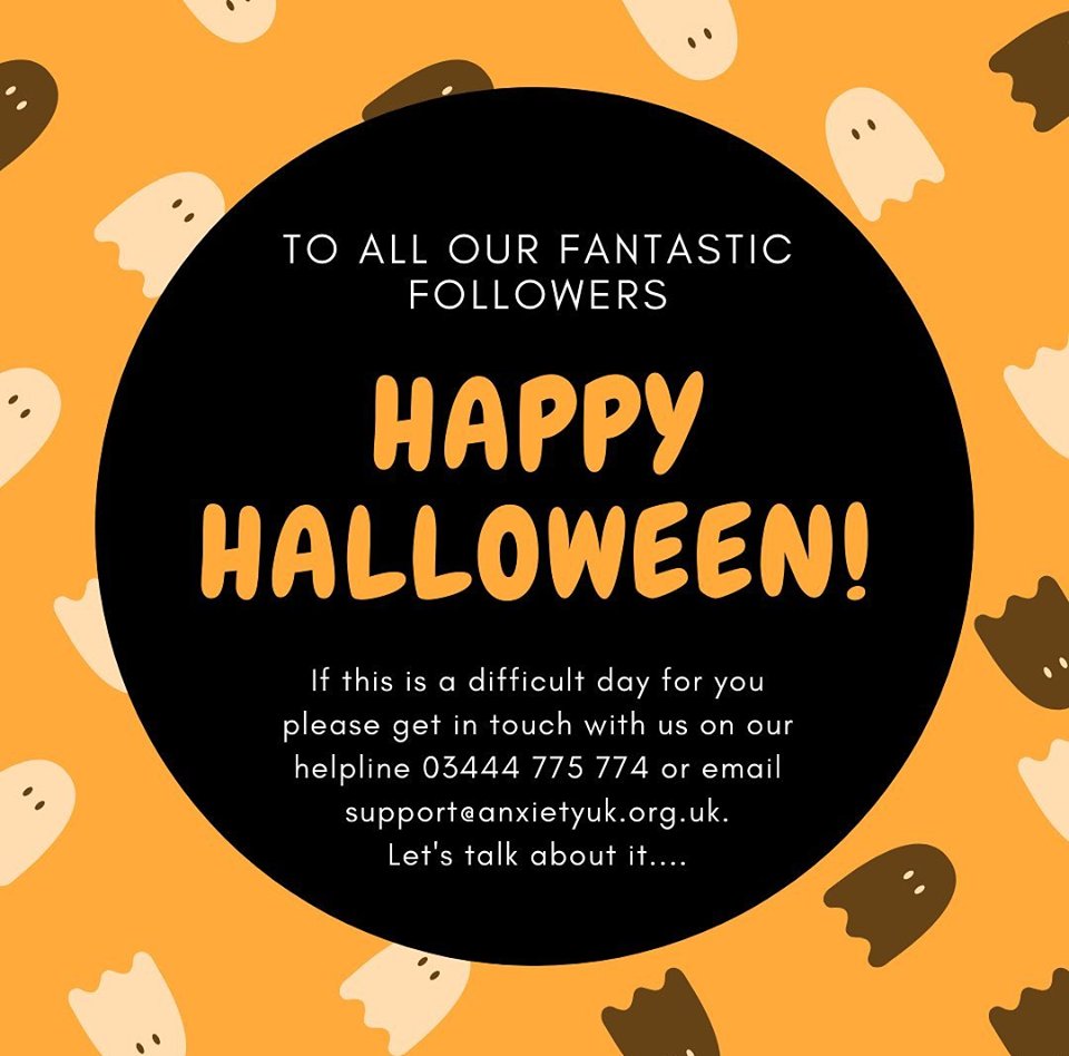 AnxietyUK's tweet photo. As Halloween approaches, we understand that this time of year can be especially difficult for some people.

If you'd like to speak with someone, please don't hesitate to reach out to us. Call our helpline on 03444 775 774, or email support@anxietyuk.org.uk. https://t.co/4dH3rXFejF