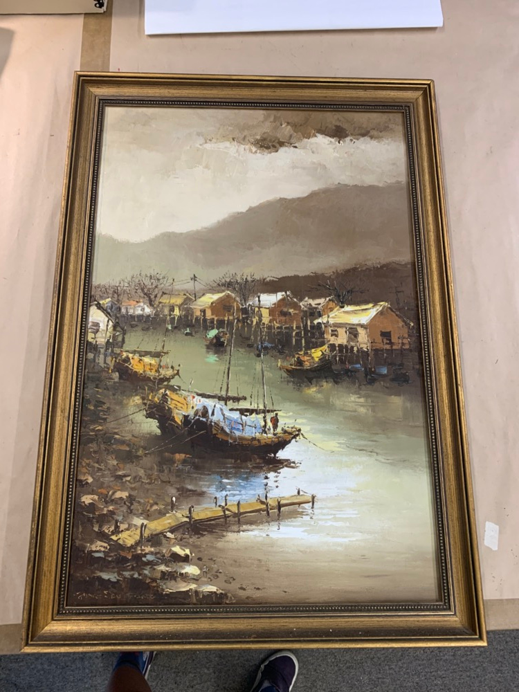 gildededge's tweet photo. ⛵ This painting came to us after surviving a house fire. We sent it off to colleagues of ours to have it cleaned, then reframed it in a new, more updated frame.

#framing #painting #customframing #art #thegildededge #oilpainting #asian #boats #village https://t.co/KCxLPDnjX9