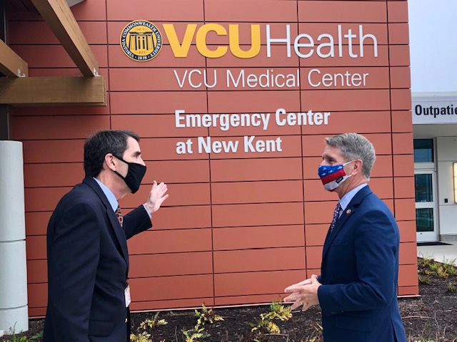 RobWittman's tweet photo. During visits in #NewKent this week, I had the opportunity to update the New Kent Cnty BoS on my work I am doing for our region in Congress and I also stopped by the new @VCU Med Center that opened earlier this year. Thanks for hosting me and thank you to all frontline workers! https://t.co/KBaycptOlw