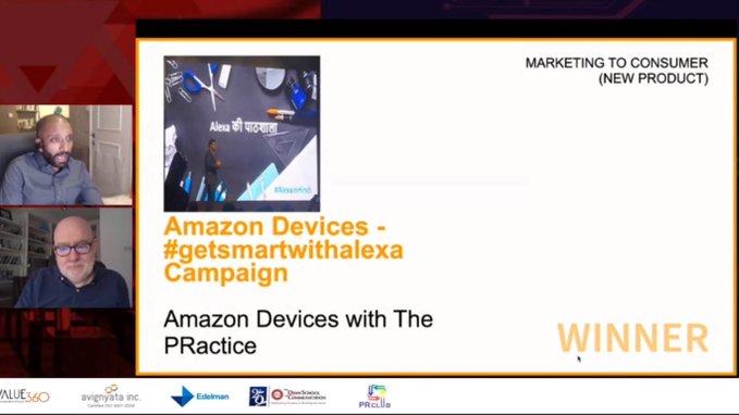 TPRIndia's tweet photo. Just Amazing! #getsmartwithalexa by @TPRIndia wins  Marketing to (New) Consumers at #SABREAwardsSA Thank you @PRCAIndia  and @Provoke_News  for the recognition. @AmazonDevices - we did it!! Thank you! Alexa...Slow Claps please https://t.co/2wl7E1uXkH
