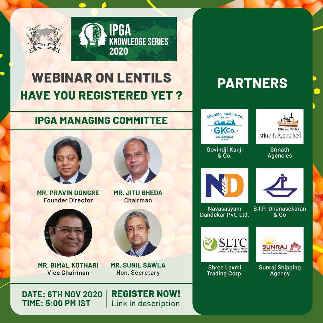 IPGAPulses's tweet photo. IPGA is creating a knowledge hub for the domestic & international pulses sector with initiatives such as The Pulses Conclave and The IPGA Knowledge Series
#IPGA #IPGAKnowledgeSeries #Pulses #pulsesoutlook #Lentils #RedLentils #Masoor #MasoorDal #Trade #India #Agricommodities https://t.co/ZmN2fOF2yk