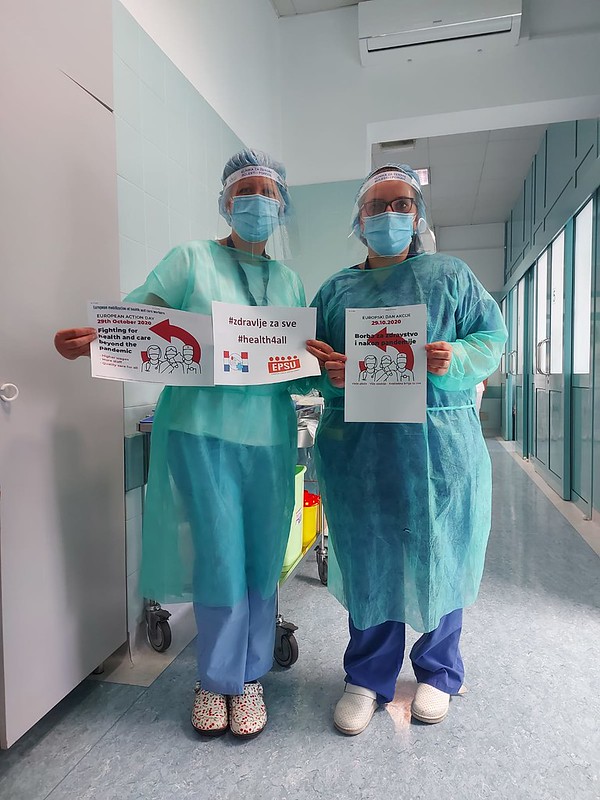 EPSUnions's tweet photo. Croatian nurses demanding investment in health and care this #EuropeanHealthActionWeek

#jointhefightback #ourhealthisnotforsale #eu4health4all https://t.co/0gqnCEWyOx