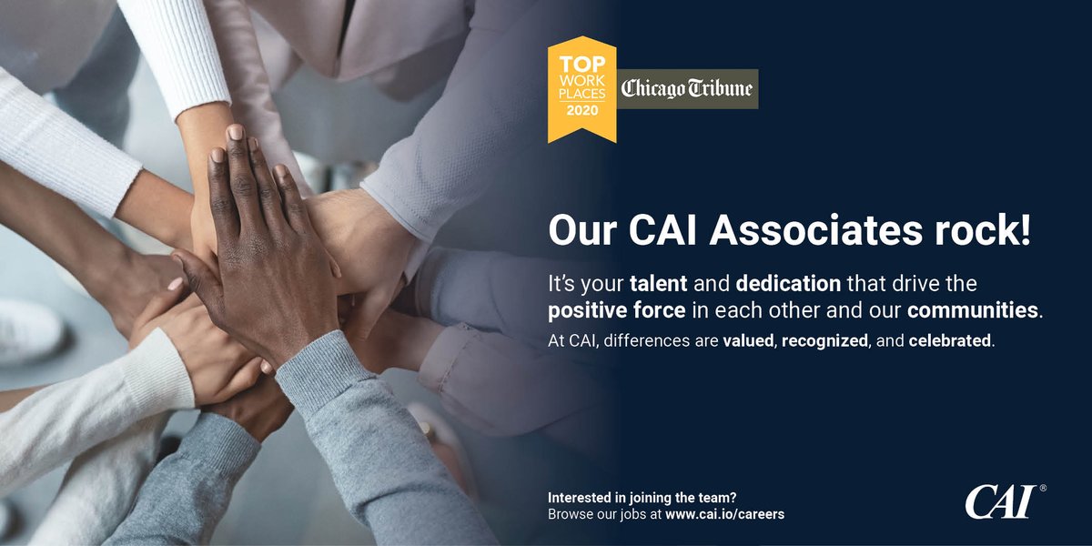 CAIMidwest's tweet photo. We've been named a 2020 Top Workplace by the Chicago Tribune! We are honored to be on this list and proud of our associates for making CAI a Top Workplace! #TeamCAI #TopWorkplace https://t.co/GX2I5tnGmn