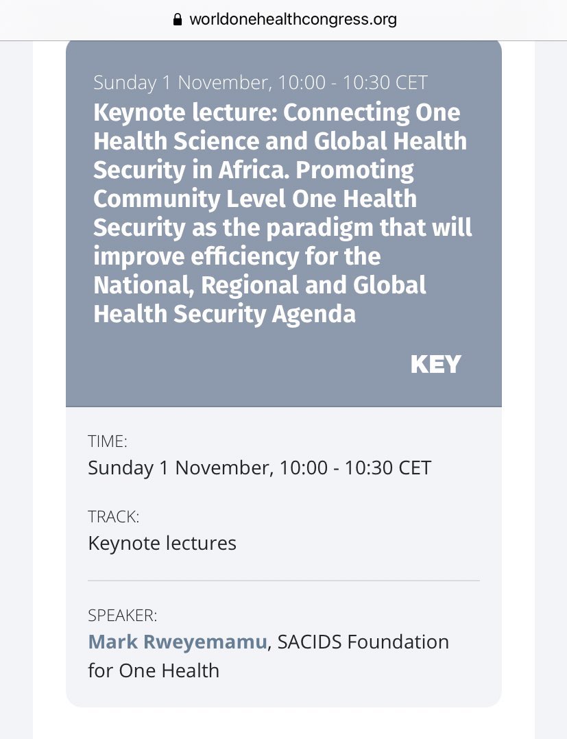 sacids's tweet image. Dont miss a Keynote Lecture on #CommunityOneHealthSecurity by our very own Director Prof Mark Rweyemamu at the  #WOHC2020 @OneHealthPF @SokoineU @WBTanzania @gmisinzo @karimuribo @UnzaOfficial @nicd_sa
