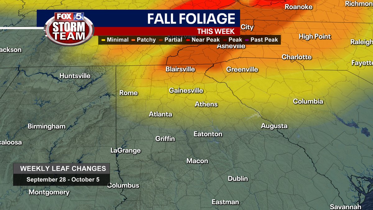 The fall-like temperatures have returned to north #gawx and it's going to be a sunny weekend to enjoy the fall foliage....BUT with all the wind.....the trees aren't as full as last weekend @fox5atlanta https://t.co/MNvb23v1kd