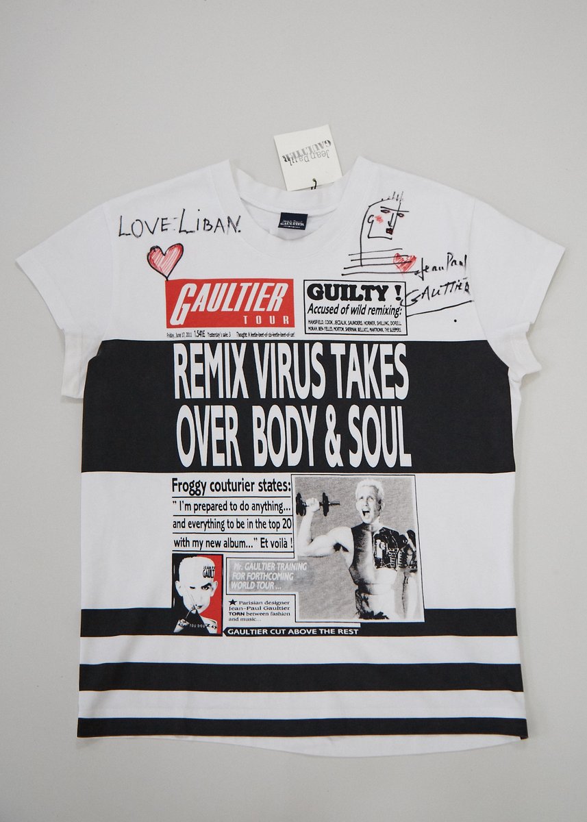 JPGaultier's tweet photo. .@JPGaultier created an exclusive t-shirt available for purchase on #BeirutRestore. Join us in supporting the community in Lebanon through #CreativesForLebanon. All proceeds will go towards education for Lebanon through the LIFE scholarship programmes. #JeanPaulGaultier https://t.co/be14M5fMn4