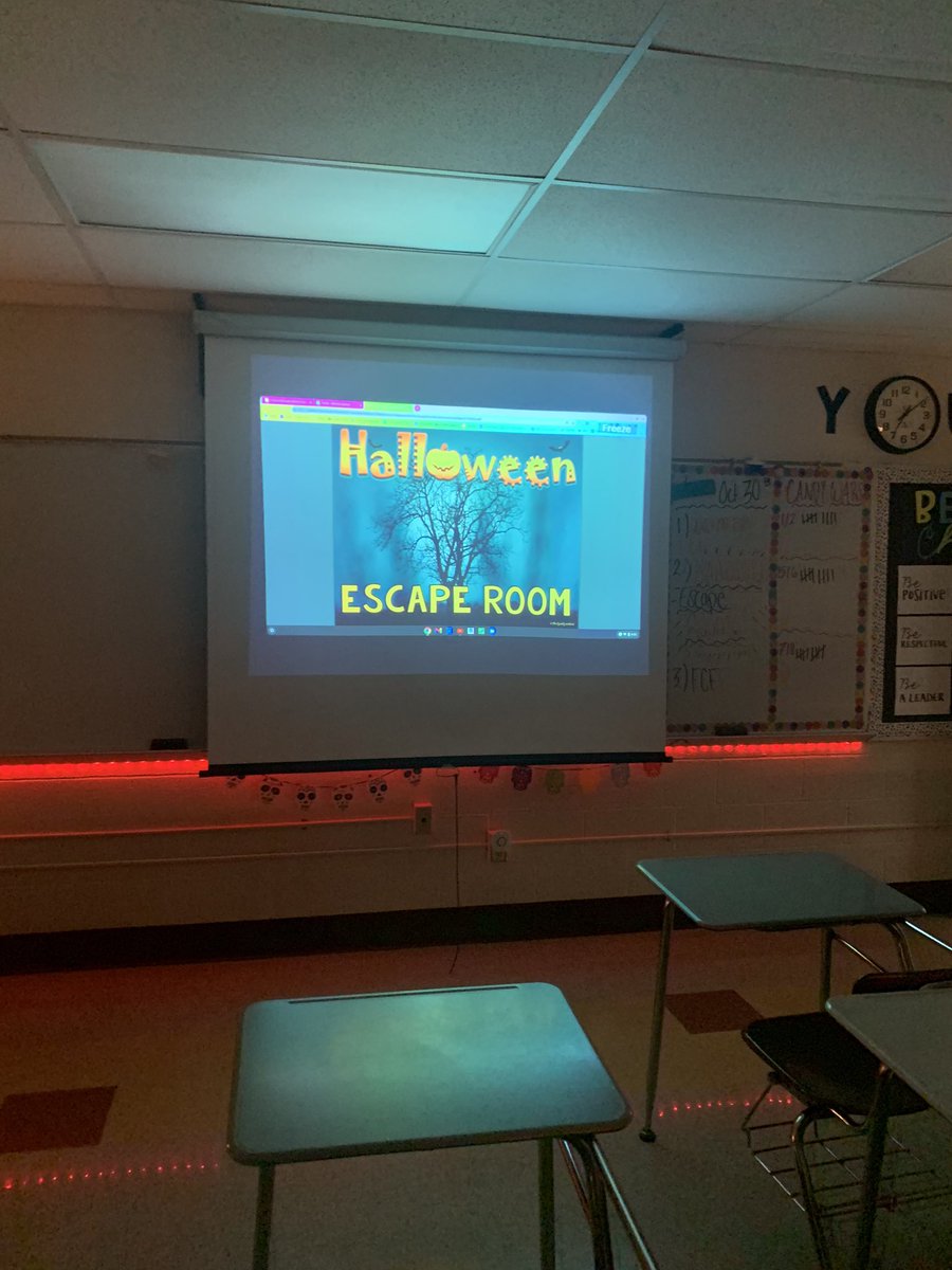 Miss_Collins__'s tweet photo. Happy Freaky Friday from my 1st period SPOOKY ESCAPE ROOM winners!!! I put their ELA skills to the test and they crushed it.💀🎃 Teamwork makes the dream work! 💪🏼 #YeahImAGriffin https://t.co/9pgL3fILbR