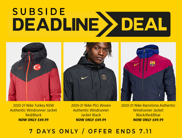 Subside Sports Twitter: "🟨 🟨 🟨 🟨 🟨 🕚 ⬛️ ⬛️ ⬛️ ⬛️ ⬛️ #SubsideDeadlineDeal @Nike @TFF_Org NSW Authentic Jacket 2020-2021 @Nike @PSG_inside Authentic Windrunner Jacket 2020-2021 @Nike @FCBarcelona Authentic