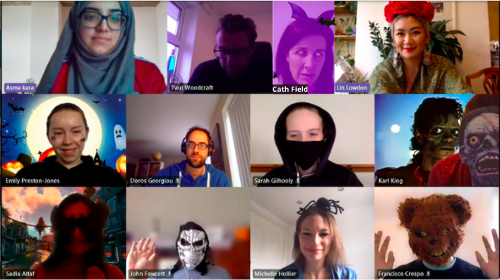 Evidence_WM's tweet photo. Happy Halloween from the Winning Moves Team! Good to know I can still force most of them to dress up and pose for photos remotely! Bring on Christmas Jumper day! 🐈‍⬛🎃👻
#halloween #fancydressfriday #fancydressteammeeting #fancydressfriday #halloween2020 https://t.co/RC4oQ0wtJk