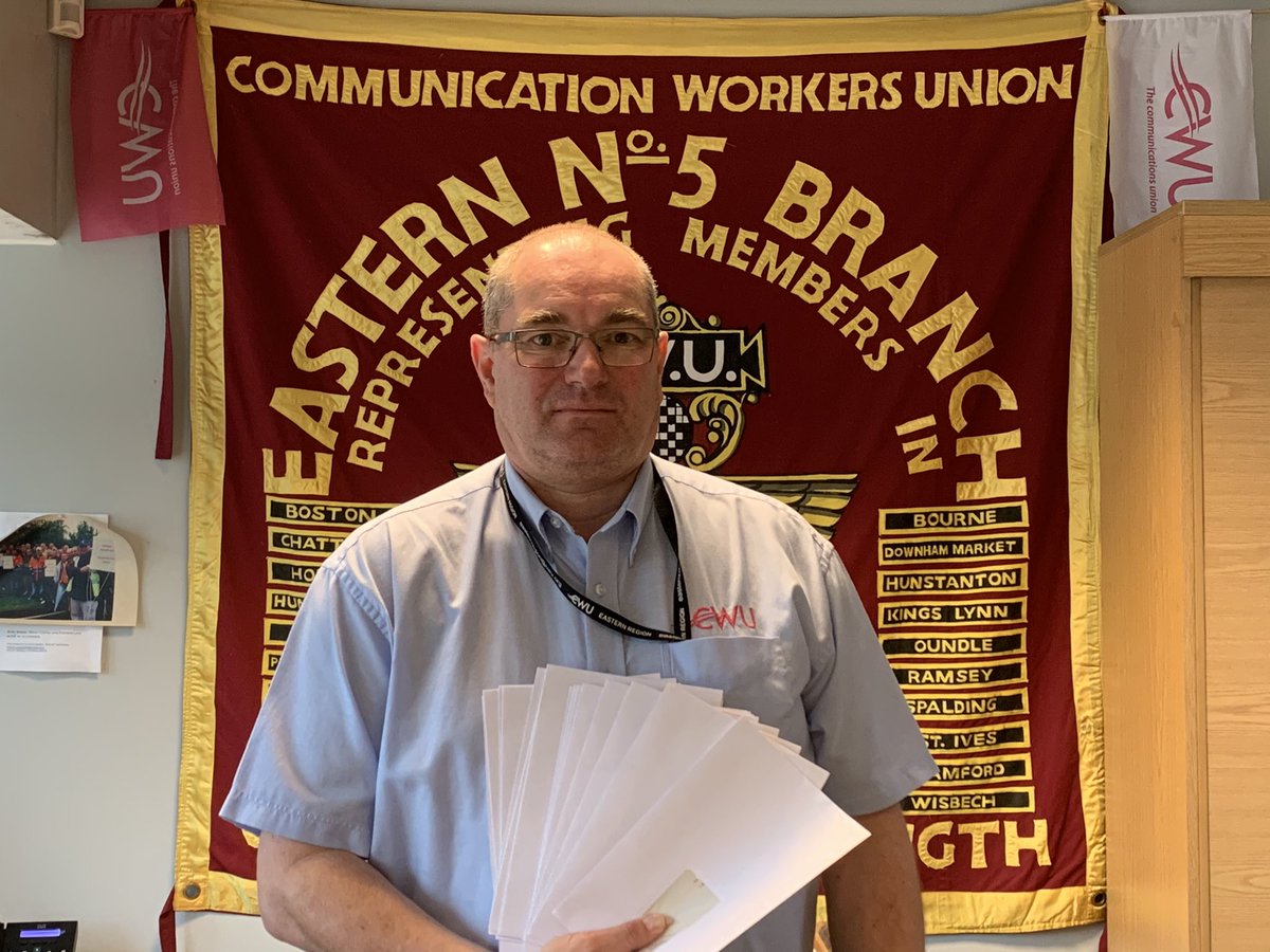cwuEastern__No5's tweet photo. Eastern No5 Branch Secretary @beeby_andy pictured below with 20 cheques ready to be sent out to every food bank in the Branch Area. Every Tory MP voted with the government to allow children to go hungry over the school holidays in one of the the richest countries in the world. https://t.co/6zb0c97RQV