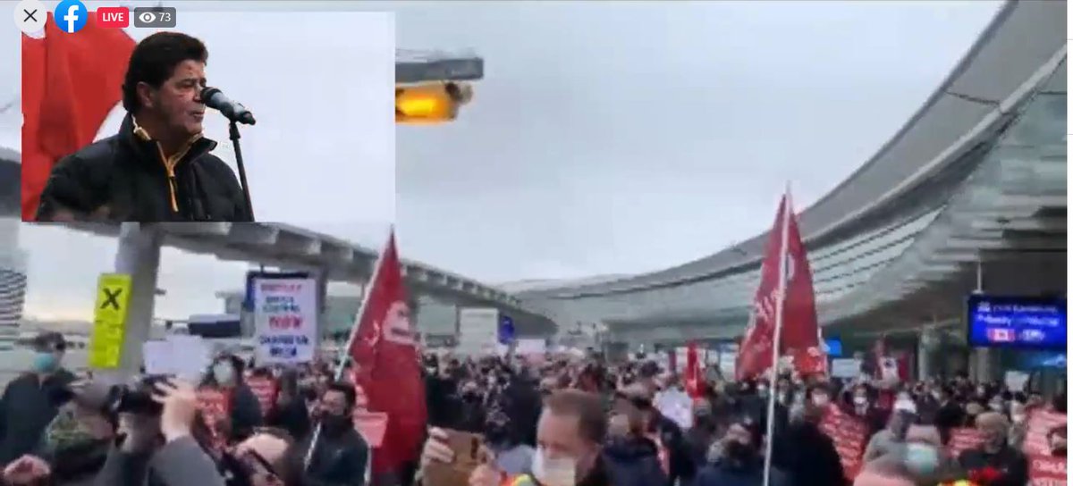 UniforTheUnion's tweet photo. "Today we’re in front of a cavern. No one is going into @torontopearson today. It’s no longer time for words it’s time for action and that’s what today is all about," says @JerryPDias. https://t.co/kYcFaWDmks