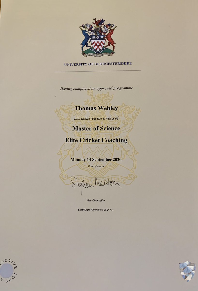 Webbers12's tweet image. Delighted to have received my MSc this week. Thanks to everyone who supported my learning, it made the journey even more interesting &amp;amp; engaging 🙌🏏 @NathanTheoWood @ECB_cricket #learning #coaching