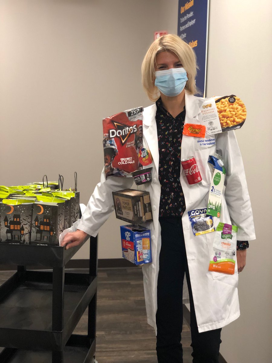 NephroASJH's tweet photo. What do you mean your program director doesn’t dress for Halloween? Here is ⁦@kidneygirl82⁩ dressed as the Phosphorus Apocolypse for dialysis rounds. https://t.co/kUOV6wkYVC