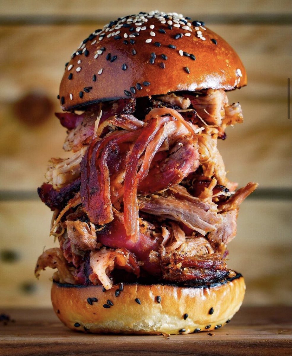 Pulled pork sammie!

— fresh made brioche buns toasted with mayo
— pork butt seasoned with Reload Rub Double Magnum
— no wrap, just let it ride on your Primo grill of choice for 12 hours at 225°

Recommend a water pan which acts as a heat sink &amp; keeps moisture in the cooker

🤤