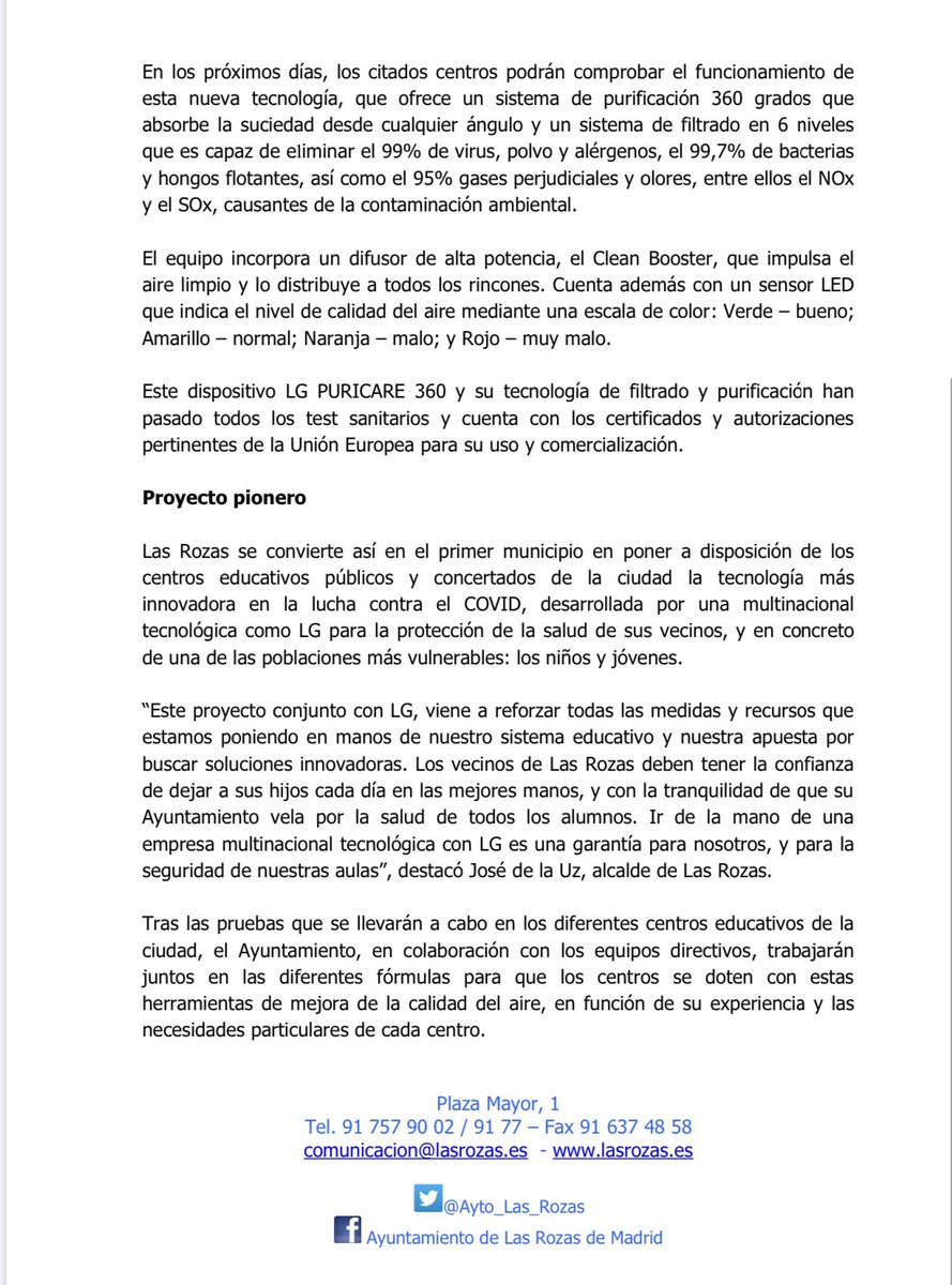 AmpaGaldos's tweet photo. Alcalde @alvarezustarroz, al @ayto_pozuelo y de @Ayto_Boadilla, se une el @Ayto_Las_Rozas en la adquisición de filtros HEPA para mejorar la seguridad en los colegios públicos. Esperamos que el @MajadahondaAyto haga lo mismo, sabe que desde las ampas haremos todo por ayudar. https://t.co/UuHzmueJ5r