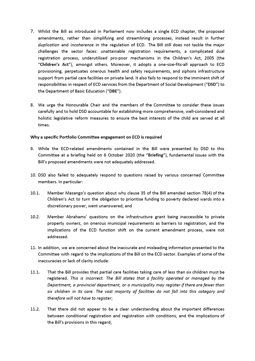 EcdReform's tweet photo. Today the campaign for Real Reform for ECD sent this letter to Mr. Mondli Gungubele The Honourable Chairperson of the Portfolio Committee for Social Development calling for a special
meeting of the Committee to discuss concerns with the Bill with regards to ECD. #ECDinParly https://t.co/jperlk43oW