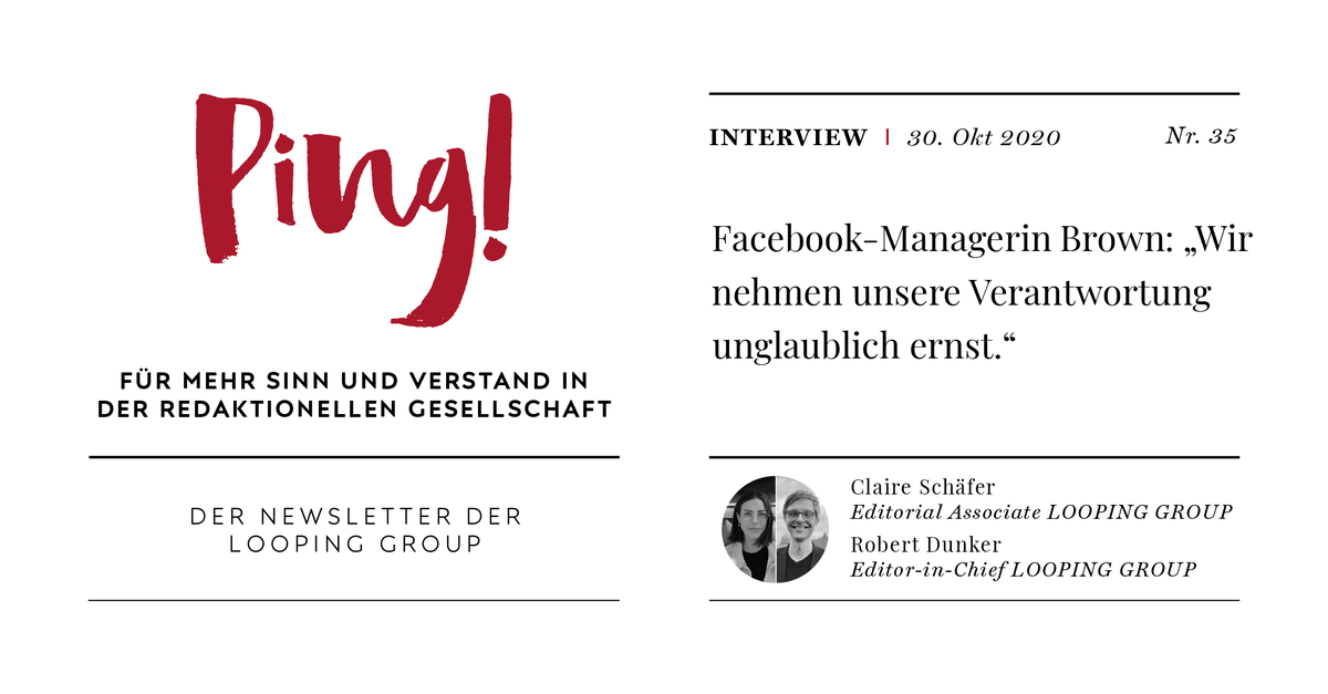 #Facebook-Managerin Campbell Brown verrät im exklusiven Ping! #Interview wie journalistische Standards bei Facebook in Zeiten von #FakeNews funktionieren und welche neuen AR-Technologien für #publisher und #Unternehmen interessant sind. Ping! abonnieren: looping.group/#newsletterMod…