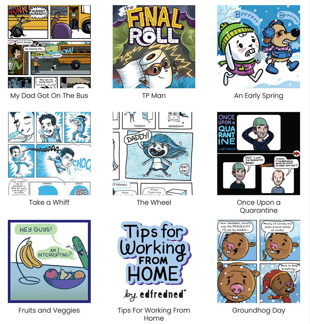 edfredned's tweet photo. If you joined me and @shelligator last Sunday for our #MonthOfMICE Portfolio Rescue, you’ll be happy to know I got my new #comics only site up last night.  Whattaya think? 

https://t.co/CIj1gRySSk
#kidlitart https://t.co/ePJVPPGmYA