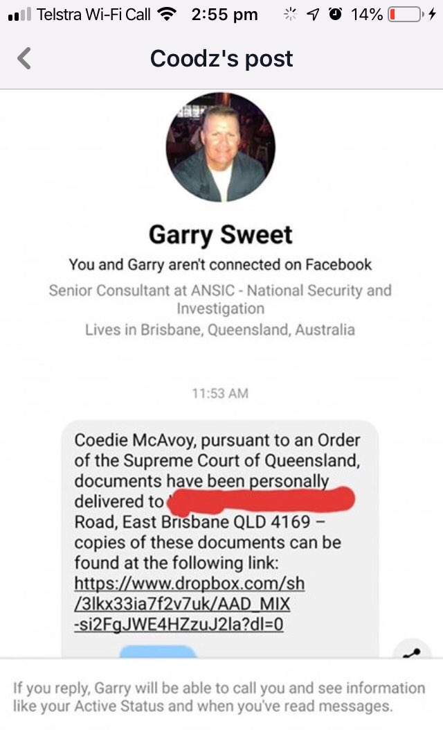 Petitioner007's tweet photo. @BenPennings #GarrySweet, I believe he’s ex #QPS cop, who admitted following & intimidating Pennings family was “one of their Adani jobs” has also been excreting himself over #FirstNations @WJWarriors on whose UNCEDED SOVEREIGN COUNTRY Adani, LNP, Labor are waging current day #InvasionWars. https://t.co/WEqcdUkEXI
