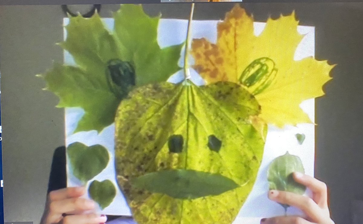 MissSimpson27's tweet photo. Cohort B had some fall fun yesterday with leaves 🍂🍁 They are being SO creative even remotely💻 #remoteacademy #proudteacher https://t.co/dfhEDzrFQx