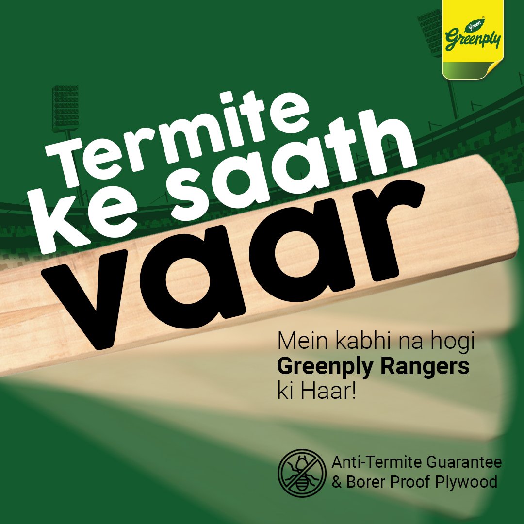 GreenplySocial's tweet photo. With the trusted #GreenplyRangers around – #borerproof & #AntiTermite guarantee plywood from Greenply, you can be rest assured of your interiors being protected from termites. To know more, #AskGreenply at toll-free: 1800 103 4050.
.
.
#KXIPvRR https://t.co/D4zsYNtGkR