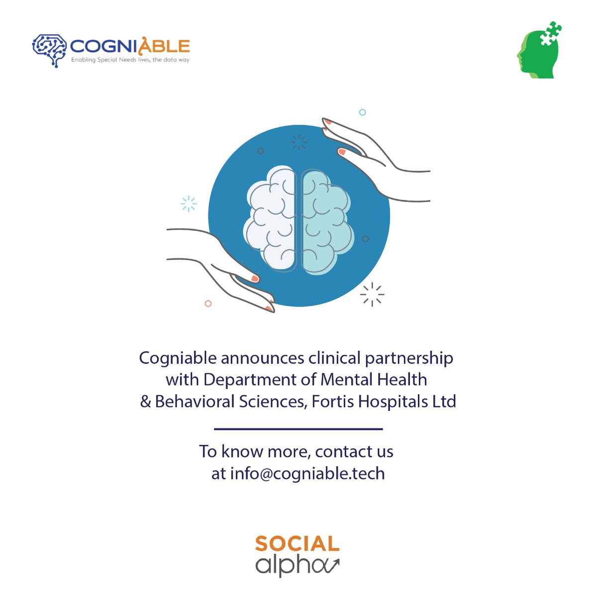 fortis_hospital's tweet photo. The @fortis_mhbs announces its partnership with @CogniAble_ , an innovative platform to for detection and intervention of children on Autism Spectrum Disorder. 

@dr_samirparikh 
@fmri_official 

#MindSpace #AutismDetection #ArtificialIntelligence https://t.co/2rOAkp0rZx
