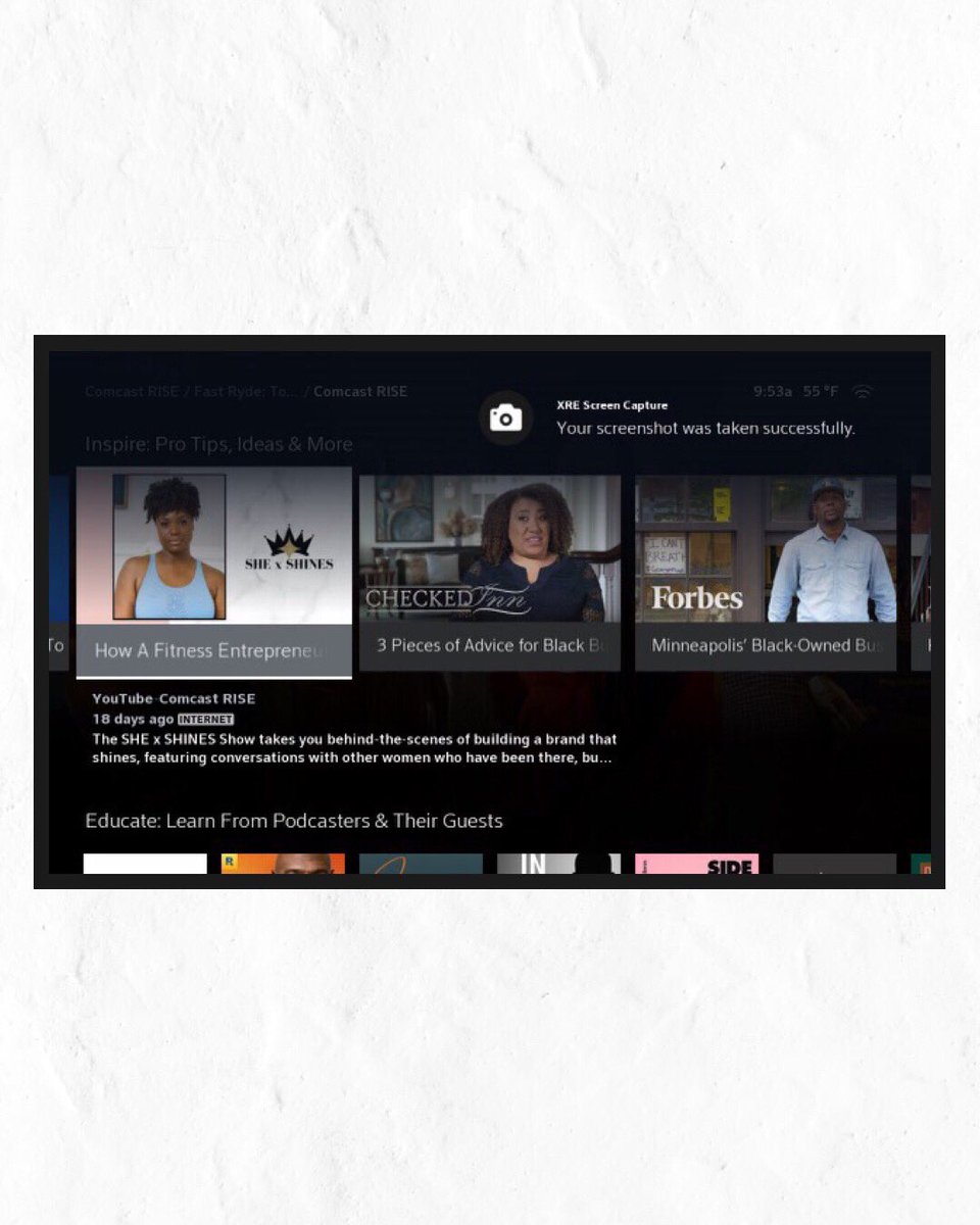 shexshines's tweet photo. The SHExSHINES Show is LIVE on Comcast Rise. Just say “Comcast RISE” into your Xfinity X1 remote and find us in the inspire section! https://t.co/H9YHuS9nIK