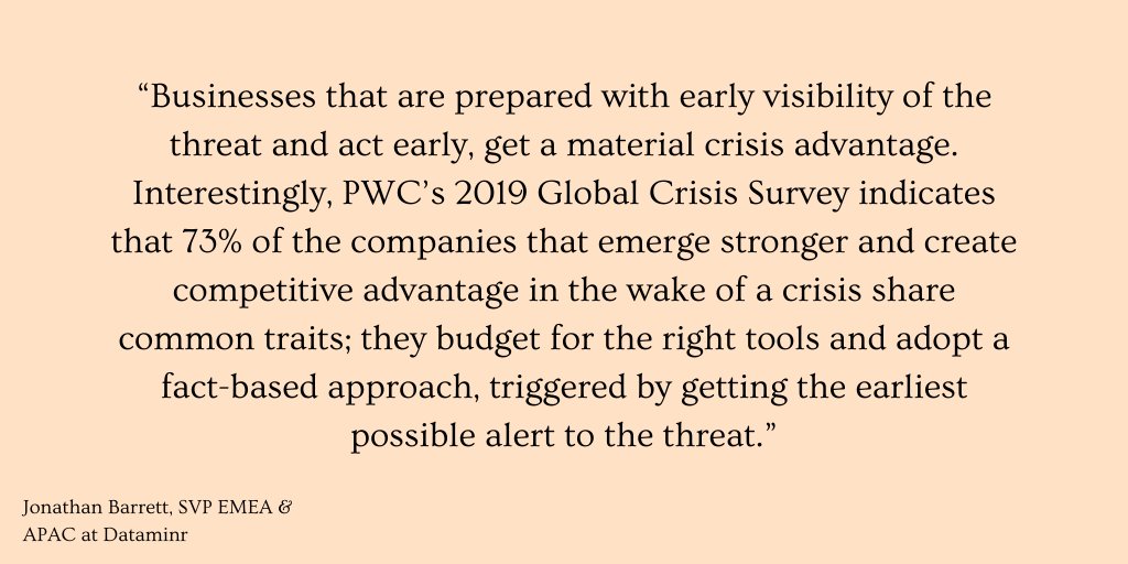 Dataminr's tweet photo. #RethinkingRisk: According to Dataminr's Senior Vice President, EMEA + APAC, no enterprise is immune from crises. The key differentiator between enterprise leaders and laggards is how they manage and mitigate crises. https://t.co/wCcQFgDSNj