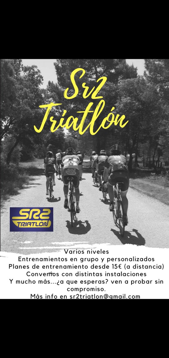 sr2triatlon's tweet photo. Quieres un club para cumplir nuevos retos? Nosotros te lo ponemos fácil. 
Para todos los niveles!!
Natación, bici o carrera a pie??
TE HAREMOS MEJORAR SÍ O SÍ!!
Más info en sr2triatlon@gmail.com #sr2 #sr2triatlon #swimrideruntriatlon #oacdmalcala #tgu #tgusport #alcalaesdeporte https://t.co/vUw3fvS6Un