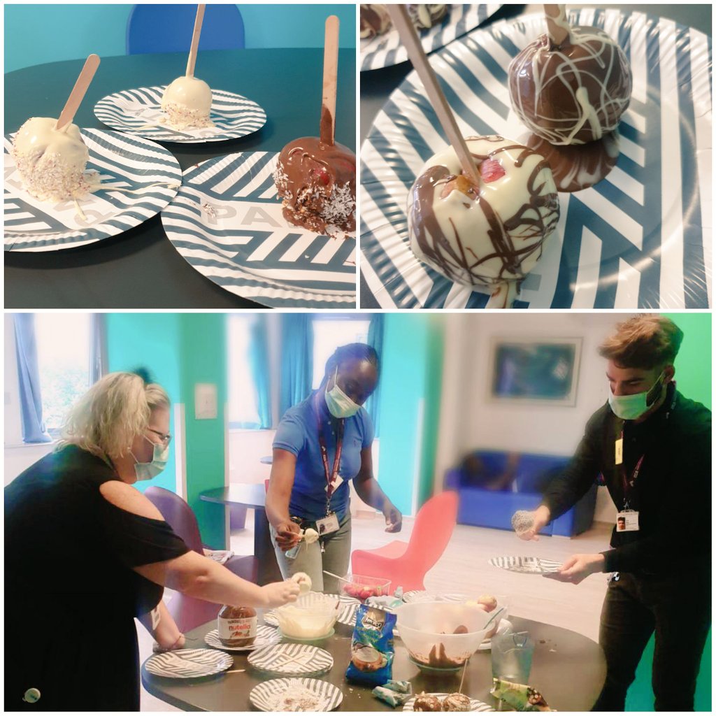 SophiaOT_'s tweet photo. Trick Or Treat! π The wonderful @SonActivities treating Clare Ward to these delicious chocolate apples today & bringing out their creative side - Happy Friday! ππ« #HalloweenTreats #Activities #MentalHealth #LadywellUnit #FoodArt #Chocolate #WeAllNeedChocolateSometimes! https://t.co/AC8vOLgCXJ