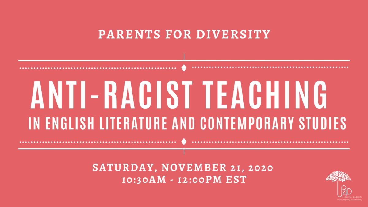 Parents4Divers1's tweet photo. We are delighted to announce our next workshop for educators of grades 7-12 students.

https://t.co/Dk7ZNm3DG8

Register now to explore anti-racist approaches to teaching English Literature and Contemporary Studies and creating a curriculum where all voices are valued! https://t.co/6aCX0sKrmS