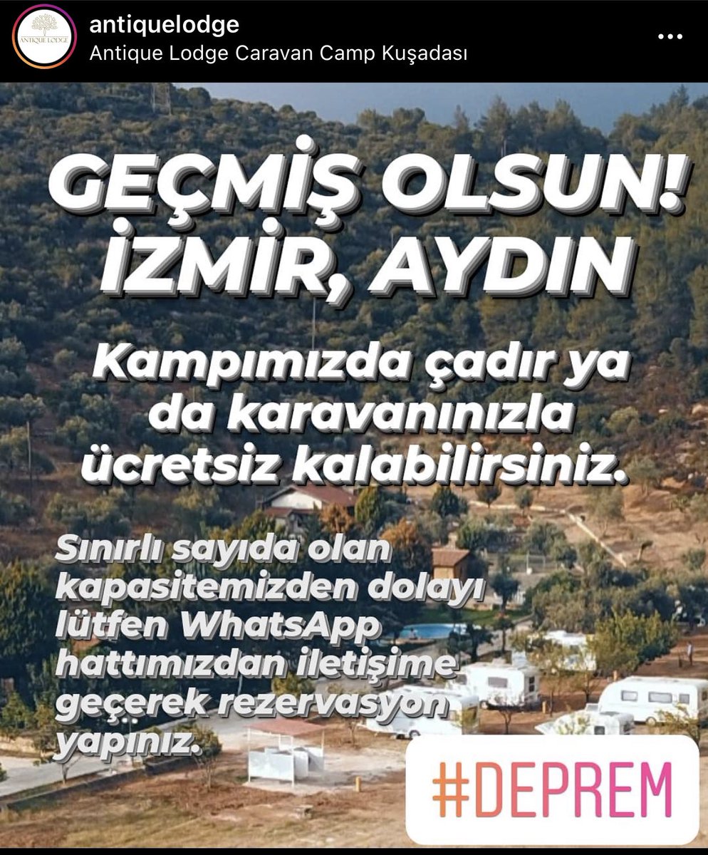 ilkinkaracan's tweet photo. İzmir’de barınma ihtiyacı duyanlar için arkadaşlarım karavan kampındaki çadır ve karavanları kullanıma açmışlar
Elden ele yayabilir misiniz ihtiyacı olana ulaşsın https://t.co/1qpTRnhtxb