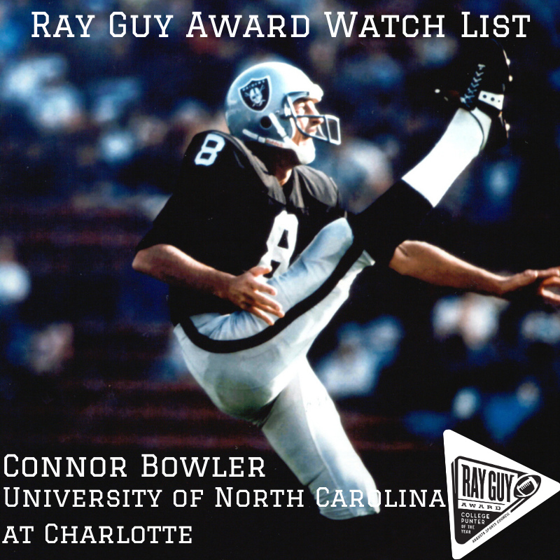 RayGuyAward's tweet photo. Congrats to Connor Bowler @Bowler_Football of the University of North Carolina at Charlotte @CharlotteFTBL ! He is officially nominated to our 2020 watch list!
__
#RayGuyAward https://t.co/YZlsiAsDZM