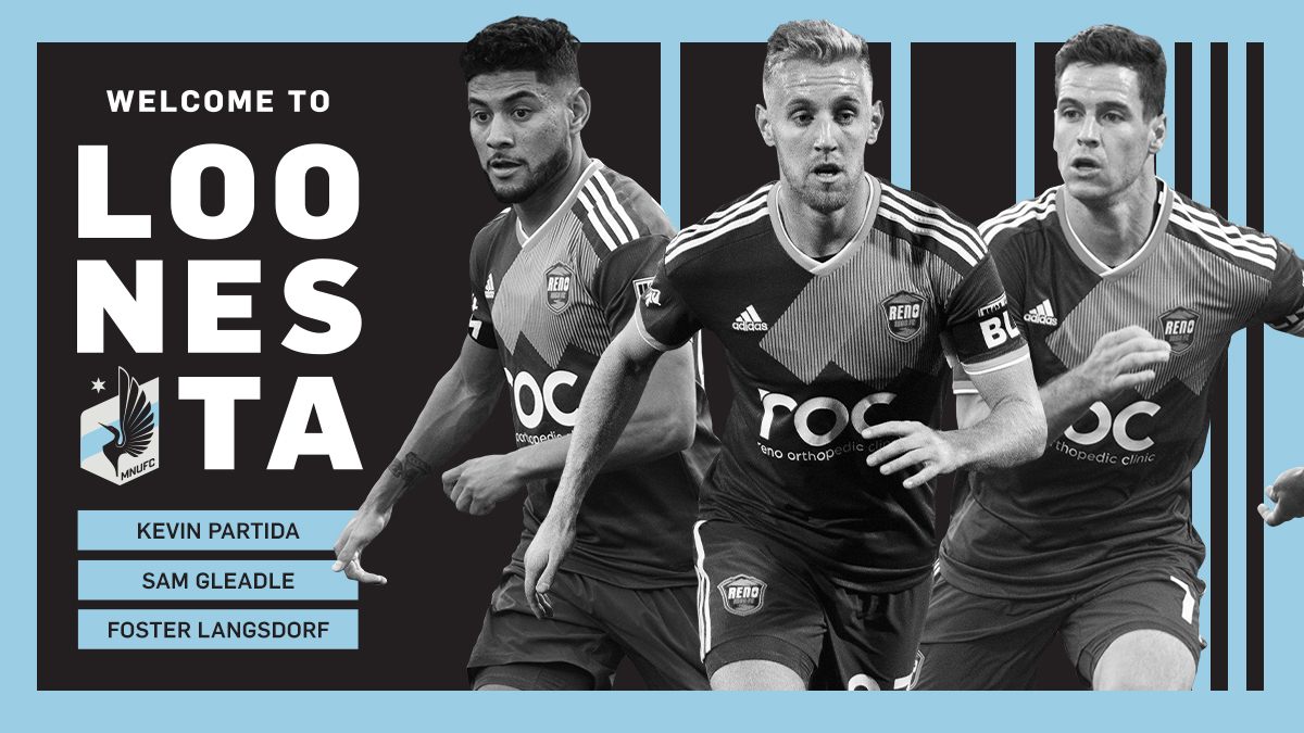 MNUFC's tweet image. We&apos;ve signed three players from @Reno1868FC 

● Kevin Partida

● Sam Gleadle

● Foster Langsdorf