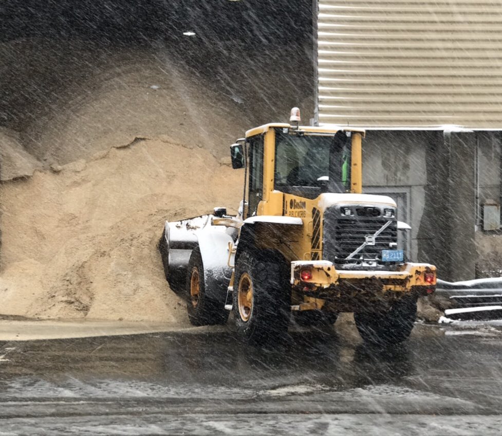 BostonPWD's tweet photo. With #snow falling in the @CityOfBoston, PWD continues to add pieces of equipment to treat #BostonStreets. Pics below from our District 6 yard in #WestRoxbury. For all your #winter resources, go to: https://t.co/WgOfYr3Wks https://t.co/6iE1PvMWRq