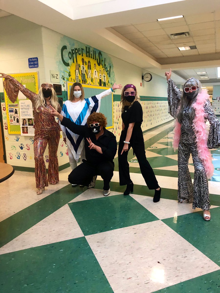 CopperHillES's tweet photo. @CopperHillES & Special Services Staff #connected by throwing it back to the 60โs & 70โs! We hope that everyone has a safe and fun Halloween and weekend! #CHPeace #CHProud ๐๐พ๐ โ๏ธ https://t.co/Gkjnh5NnUB