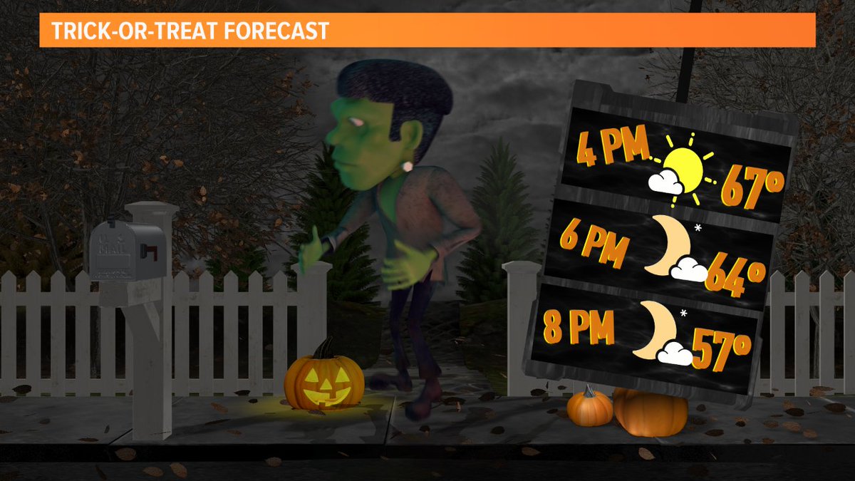 An early look at the Trick-or-Treat forecast for tomorrow night shows it will actually be cool for Halloween! We'll be dry, a little chilly by the end of the night, and spooky. #GAWX https://t.co/eXSSO4Ij5T