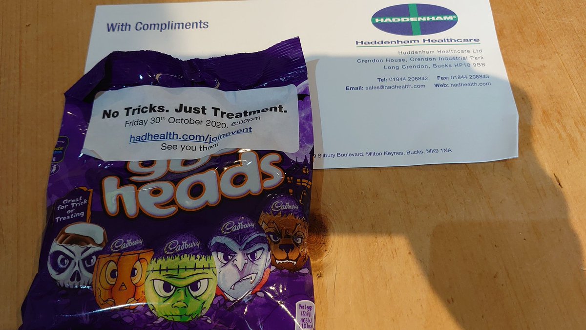 Rebeccaelwell3's tweet photo. Thanks #BLSConf2020 platinum sponsors @HaddenhamHealth for the scary treats to accompany tonight's virtual presentation "No Tricks. Just Treatment" ππ»π·οΈπ¦πΈοΈ See you at 6pm @BritishLymph #lymphoedema https://t.co/lGM3zmTqwi