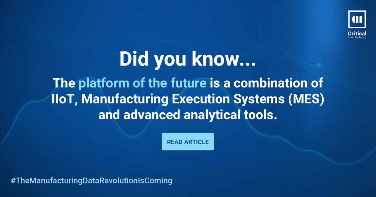 CriticalMfg's tweet image. Today, we invite you to read the article in #EngineeringMagazine that explains how the combination of #MES, #IIoT and #MachineLearning will derive the most value from data to increase productivity, efficiency and quality.
Read here: okt.to/U3fWcB