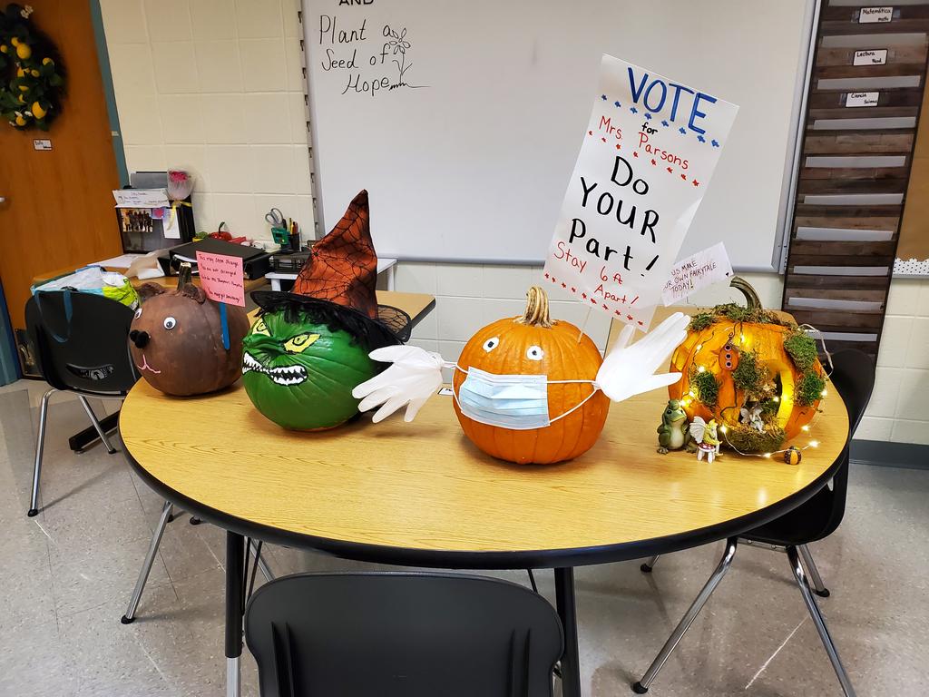 Get out and vote...What a great job decorating pumpkins in Mrs. Parson's class.  #OneTeam