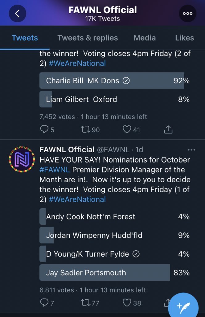 BellesCity's tweet photo. @RobinMumford17 @FAWNL You deleted your first comment then come out with other one just as bad ‘MK Dons don’t have fans’.                  Have you also seen the other poll for managers in the same league? https://t.co/SCXggSflUy